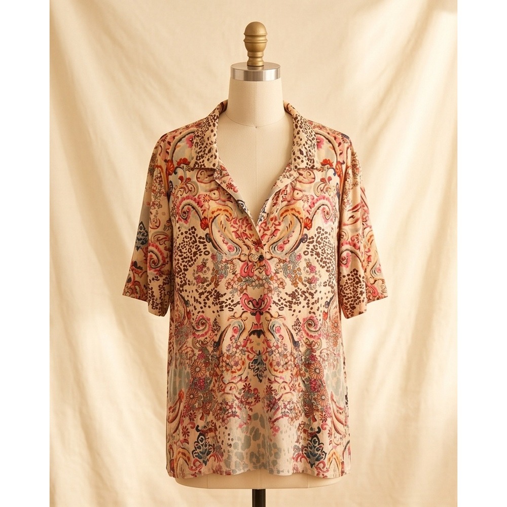 Johnny Was XL Rasvana Jungle Bambooβ Top Paisley Floral Animal Print RV $160